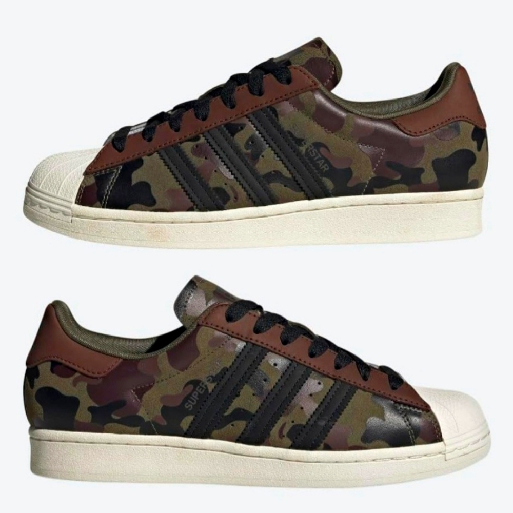 Adidas Superstar Camo Sneakers. USED WORN ONE TIME. COMES WITH BOX.
